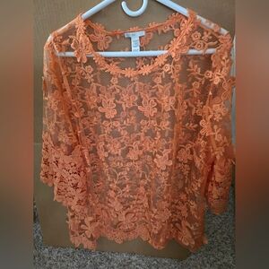 Elegant Lace Floral Top - Orange